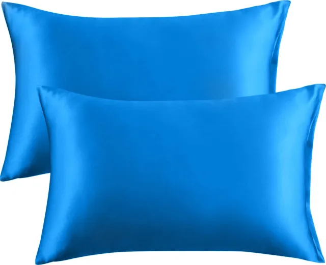 Simply Cosy Satijnen Kussensloop - Satin Pillowcase - Huidverzorging - Haarverzorging - Satijn - Curly Girl Producten - Krullend Haar - Aqua Blue - 50 x 60 – 2 Stuks Lichtblauw