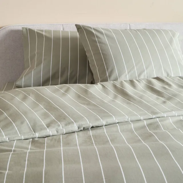NOUS Living katoenen gestreepte 2-persoons dekbedovertrek 200x220 cm - groen/offwhite, foto 2