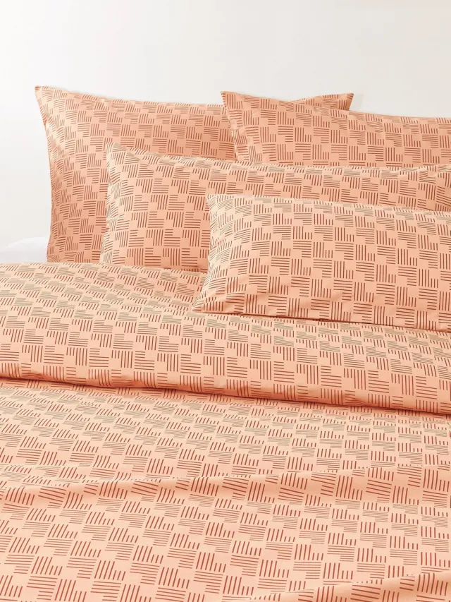 Westwing Collection Perkal katoenen dekbedovertrek Inki met geometrische print Terracotta