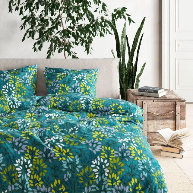 Mistral Home DEKBEDOVERTREK - recycled katoen renforcé - 140 x 200 cm + 65 x 65 cm - eenpersoons - botanisch - veelkleurig- Duurzaam Veelkleurig/Blauw/Groen/Lila