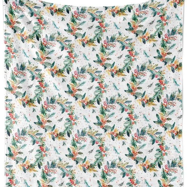 New Bed Kerstmis Vrolijke kerstbladeren fruit Zachte Flanellen Fleece Deken, 230 cm x 175 cm Teal Koraal en Mosterdgeel