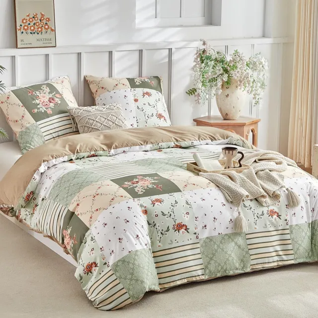 Famanu Duvet Cover 200 x 200 cm met 2 Kussenslopen 65 x 65 cm - Bohemian Patchwork Bloemenpatroon wit