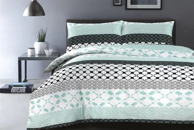 Padiro dekbedovertrek 200 x 240 cm - extra groot XXL - Katoensatijn - Meerkleurig / Groen - Geometrisch patroon, Ornamentpatroon - Met 2 kussenslopen 60 x 70 cm - 3-delig voor 2 personen