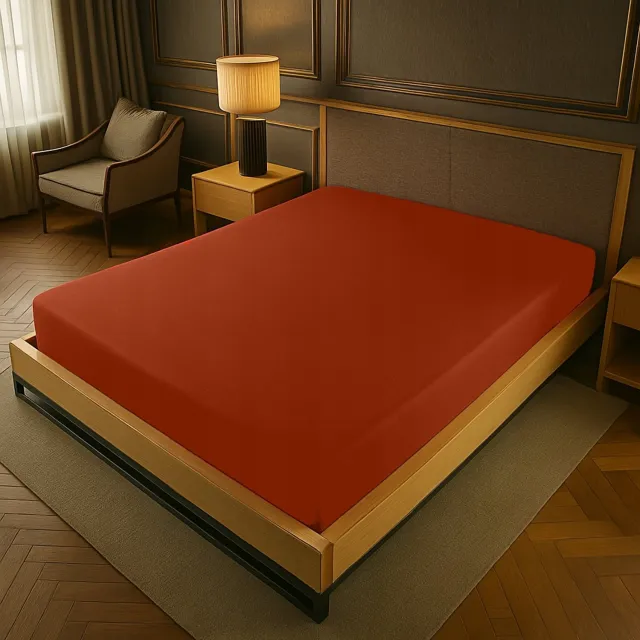 Kam-Pol Jersey Hoeslaken met Elastiek 100x200cm - Baksteen Rood