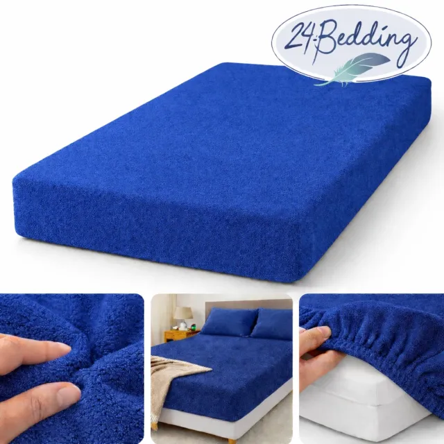 24-Bedding 2 stuks !! - Badstof Hoeslaken - Extra Zwaar - 180 gr/m2 - 100x200 cm - royal Blauw - 30 cm