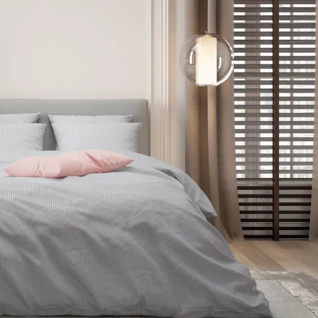 Mistral Home DEKBEDOVERTREK - katoensatijnstreep - 240 x 220 cm + 2x 65 x 65 cm - lits-jumeaux - satijnstreep - grijs