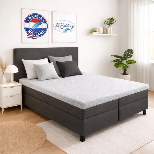 24-Bedding Badstof Topper Hoeslaken - zilver Grijs - 180x210 cm - Extra Zware Kwaliteit - Rondom Elastiek - Voor topper matrassen van 5 tot 15 cm