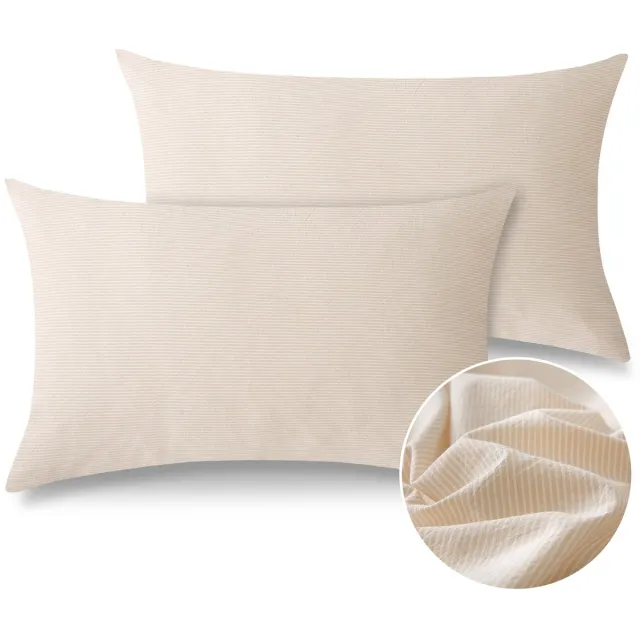 Ibenzoa Katoenen Kussenslopen 40 x 80 cm met Linnen Structuur, Set van 2 Stuks beige