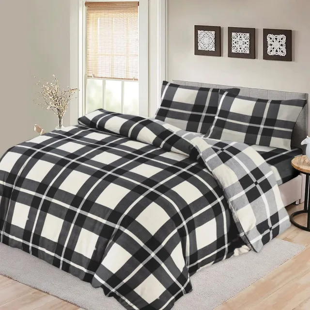 BED GLOW & APPAREL 2-Persoons Dekbedovertrekset 200x200 cm met 2 Kussenslopen 60x70 cm – 100% flannel– Zwarte Vrierkanten Wit