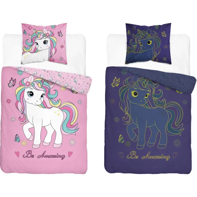 Unicorn Dekbedovertrek 140x200 GroteKussensloop 70x80 Duurzaam Katoen Roze