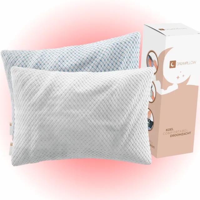Dreampillow Hoofdkussen - Traagschuim Hoofdkussen - Hoofdkussen Nekklachten - 30 Dagen Proefslapen - Geschikt voor RUG, Buik en ZIJ slapers - Afstelbaar Design - Orthopedisch - Memory Foam - Warme en Koude kant wit met lichtblauw
