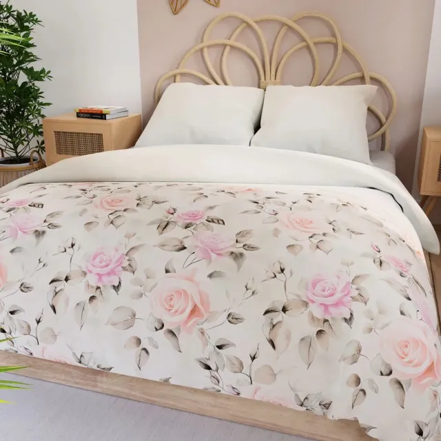 Markizeta ROSALINA - Satijnen Dekbedovertrek - Romantisch Bloemenpatroon - Ecru & Roze Ecru;Roze