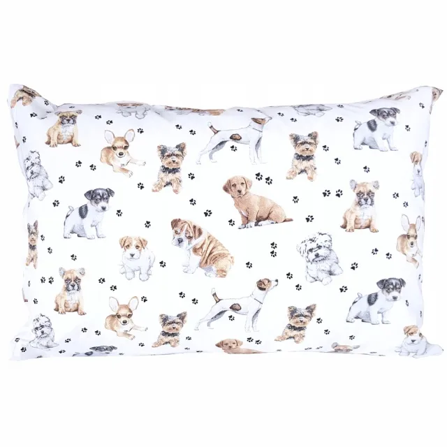 Sleepon_pl Katoenen kussensloop hondjes 50x60 cm voor kinderen Wit met meerkleurige print