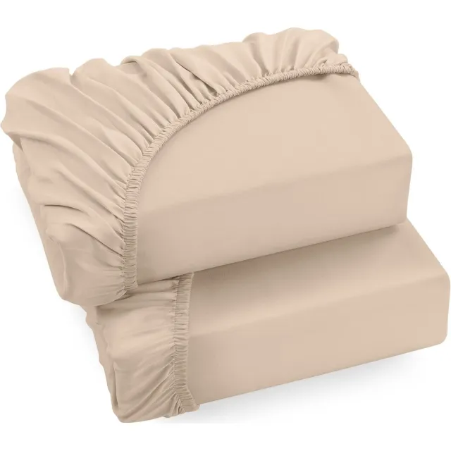 Ibenzoa Premium Zachte Microvezel Dekenset - 180 x 200 cm Beige met Diepe Hoeken