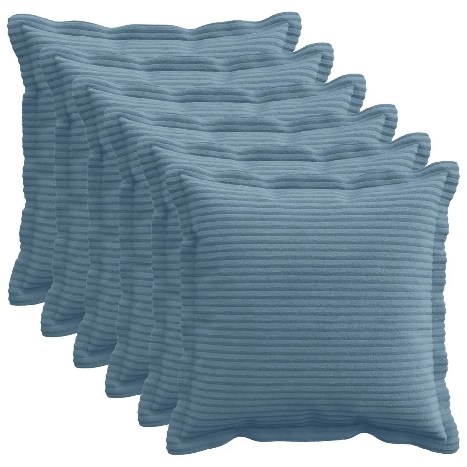 vidaXL Kussensloop 6 st HOUTEN Blauw 50 x 50 cm corduroy, foto 3
