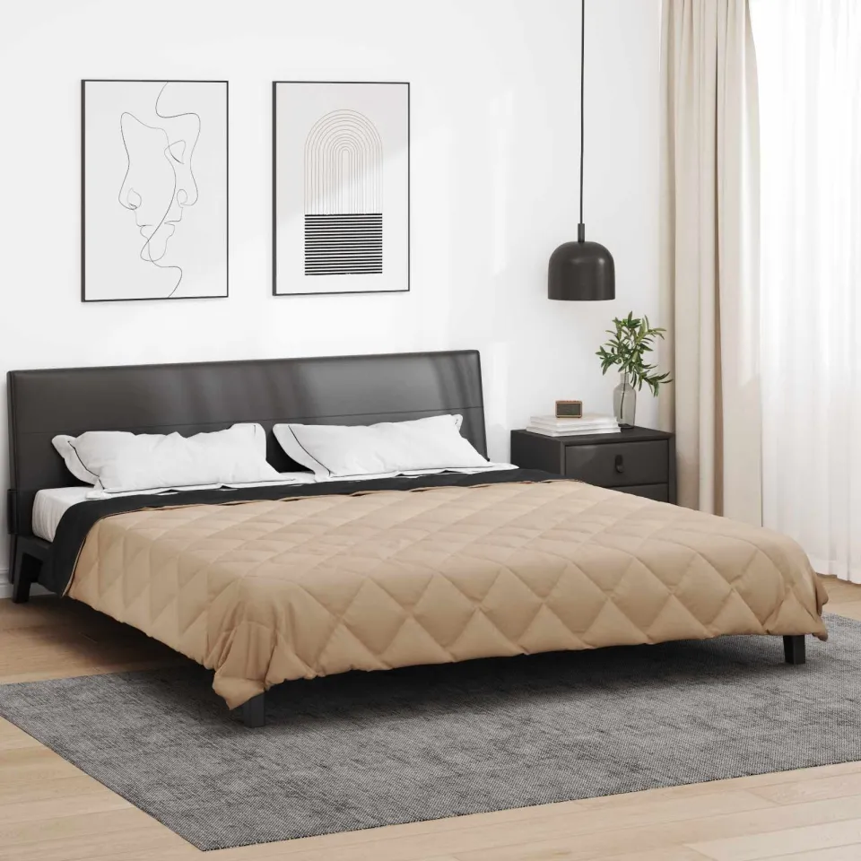 vidaXL Zomer Dekbed 240 x 200 cm 200 gsm Microvezel Zwart en Taupe, foto 4