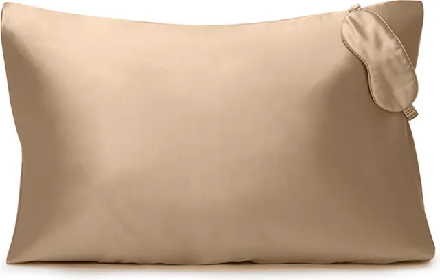 Dreamers Den Moerbei Zijden - Kussensloop + Slaapmasker - Zand - Geschenkverpakking - Cadeauset
