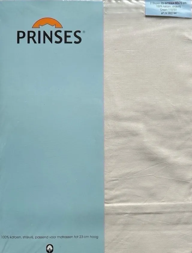 Prinses Kussenslopen Uni - 100% Katoen - 60x70 cm (2 Stuks) - Creme