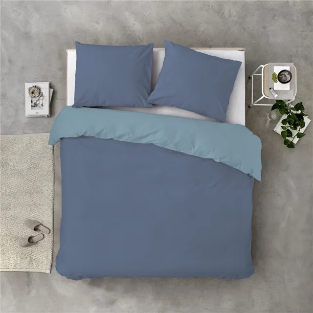 BYRKLUND Dekbedovertrek Side Way - 135x200 - 100% Katoen - Donker Blauw / Blauw