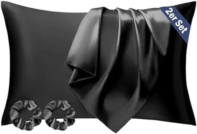 PromoHome Satijnen Kussensloop Set van 2 - 50x70 cm - Zwarte Zijden Kussenslopen voor Haar en Huid - Hotel Sluiting - Machinewasbaar - Oeko-Tex Gecertificeerd - Luxe Slaapcomfort Zwart.