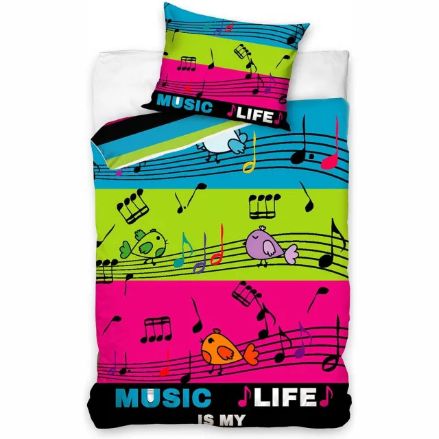 Sweet Home Music is my life dekbedovertrek 140 x 200 cm - 70 x 90 cm - Katoen RoodZwart