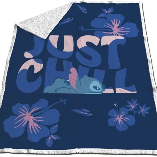Lilo & Stitch Disney Lilo & Stitch Sherpa Fleeceplaid, Just Chill - 130 x 170 cm - Polyester/fleece Meerkleurig