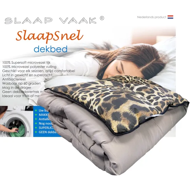 SlaapVaak SlaapSnel Dekbed - Dekbed zonder Overtrek - All Year Dekbed - Hoesloos Dekbed - Anti-Allergisch - Wasbaar - Tweepersoons - 200x200 cm - Grijs Luipaard