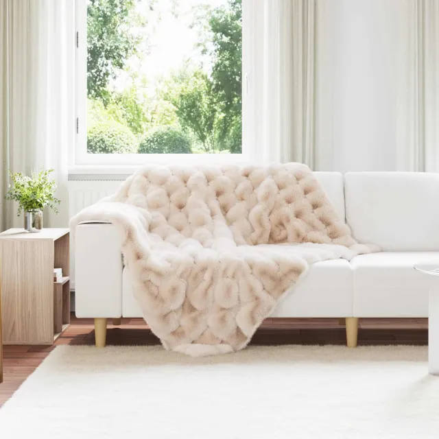 vidaXL Antislip deken van imitatie konijnenbont OLITE 4 st Beige, foto 2