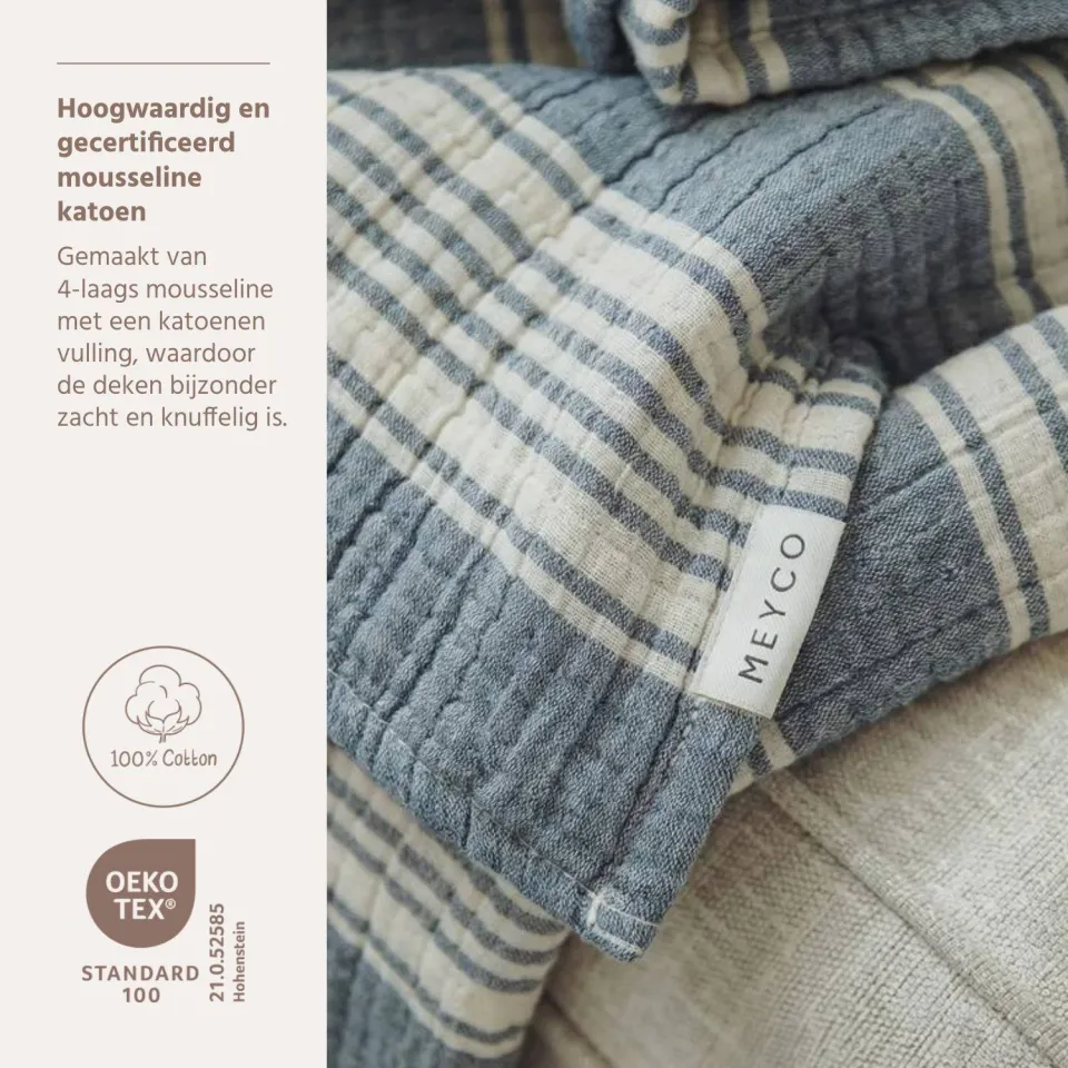 Meyco Stripe Jacquard hydrofiele ledikantdeken indigo, foto 7