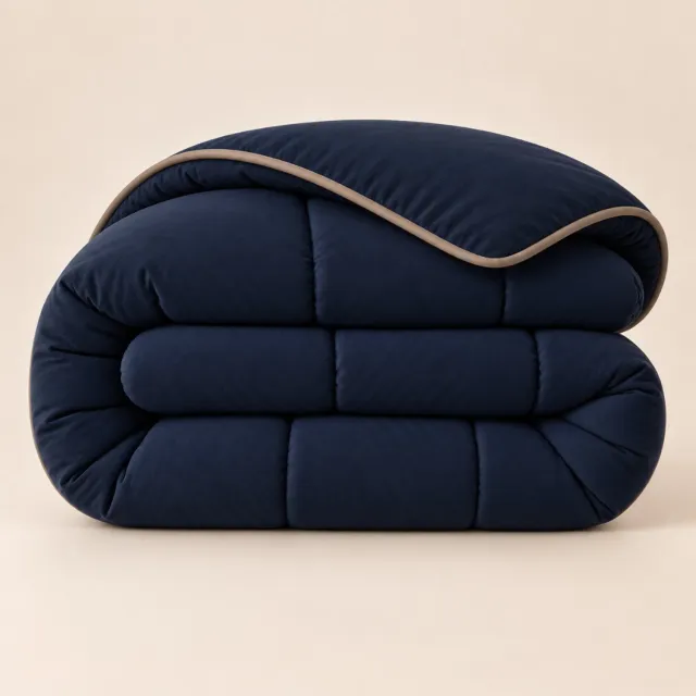 Y-not® YNOT Uni Dekbed Navy Blauw met bies taupe - 140x200 - Eenpersoons - Dekbed Zonder Overtrek - Wasbaar Hoesloos Dekbed - 30 dagen proefslapen - Dekbed met vaste overtrek