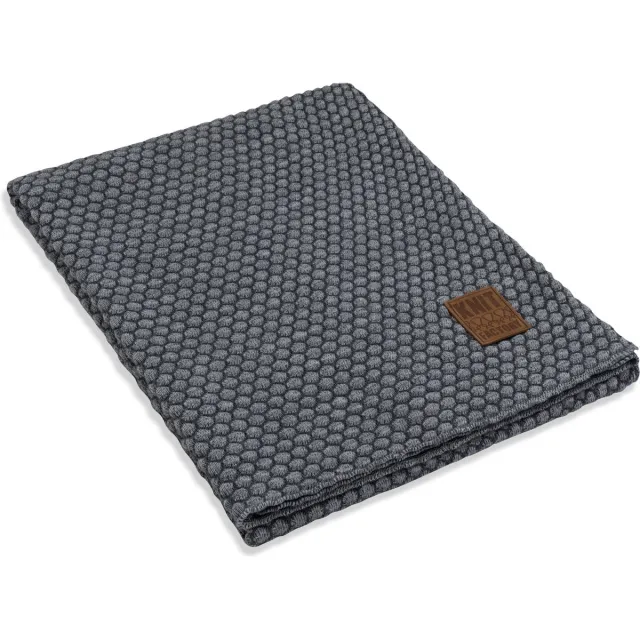 Knit Factory Juul Gebreid Plaid - Woondeken - Kleed - Antraciet/Licht Grijs - 160x130 cm