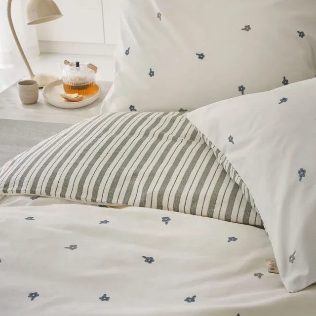 Walra Dekbedovertrek Remade Blossom Lines - 200x220 - 100% katoen - Off White / Groen