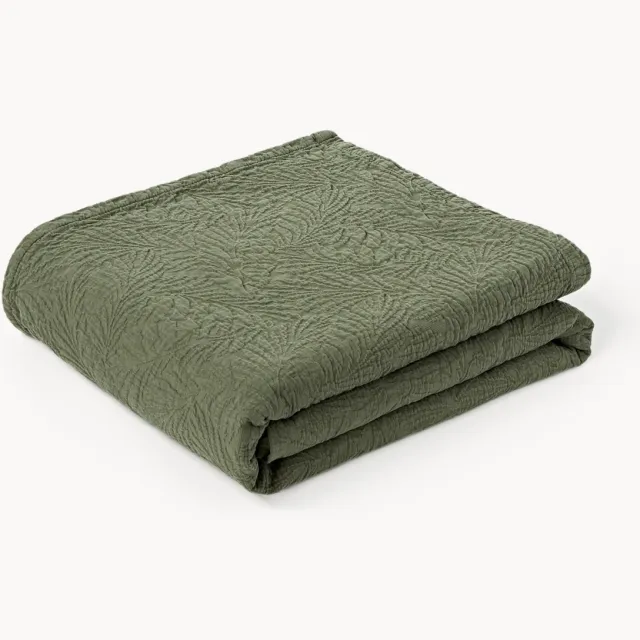 Westwing Collection Gestructureerde katoenen bedsprei Panra Groen