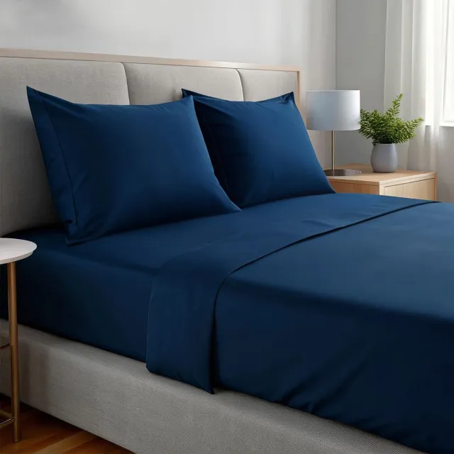 Ibenzoa Complete Luxe Beddenlakenset voor Optimaal Comfort en Stijl - 4 Delig - Marineblauw - Microvezel donkerblauw