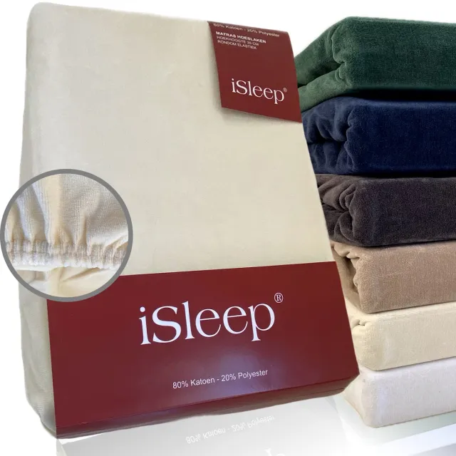 iSleep Hoeslaken Velours - Eenpersoons - 90/100x210/220 cm - Licht Beige