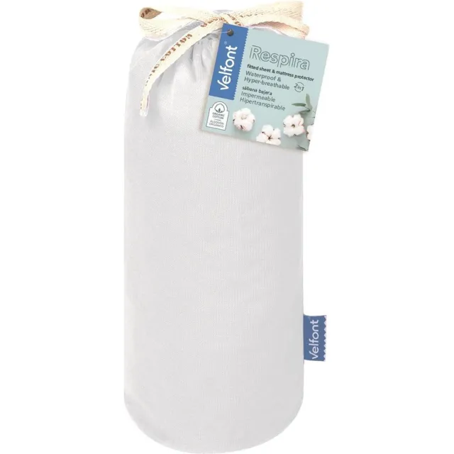 Velfont Respira - Luxe Waterdichte Matrasbeschermer en Hoeslaken - 2-in-1 - Ademend en Zacht - Organisch katoen - 140x200cm - Wit