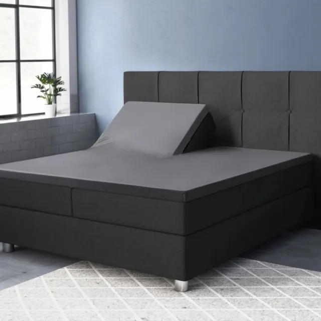 Droomtextiel Splittopper Hoeslaken Katoen Satijn - 180x220 cm Antraciet - Hoogwaardige Kwaliteit - Super Zacht