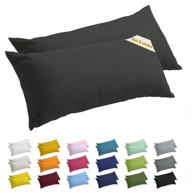 lavea Zijslaapkussenslopen 40x145 cm Set van 2 – Kussenhoezen van 100% Zachte en Ademende Jersey Katoen met YKK Ritssluiting – Antraciet