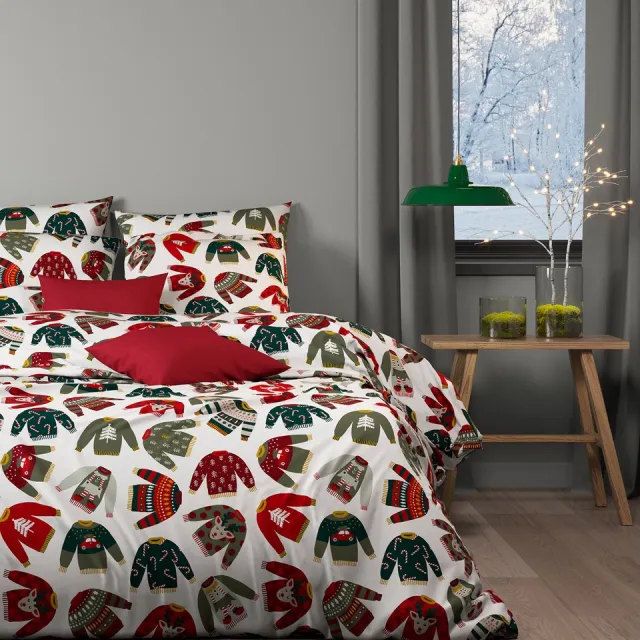 Mistral Home DEKBEDOVERTREK - flanel - 270 x 220 cm + 2x 65 x 65 cm - extra breed - tekening - veelkleurig Veelkleurig/Groen/Rood/Wit