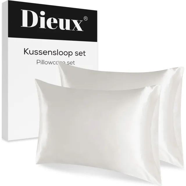 Dieux® Luxe Satijnen Kussensloop - Wit - Kussenslopen 60 x 70 cm - set van 2 - Kussensloop Satijn - Anti allergeen - Huidverzorging - Haarverzorging