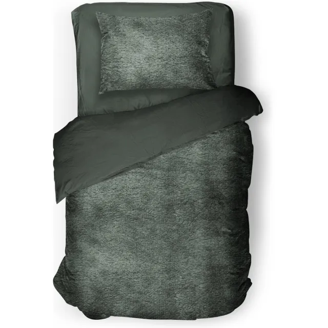 Eleganzzz Dekbedovertrek Flanel Fleece - Green - Dekbedovertrek 140x200/220cm - 100% flanel fleece - Eenpersoons Dekbedovertrekken - 140x220cm - Fluffy Dekbedovertrek - Effen Dekbedovertrek