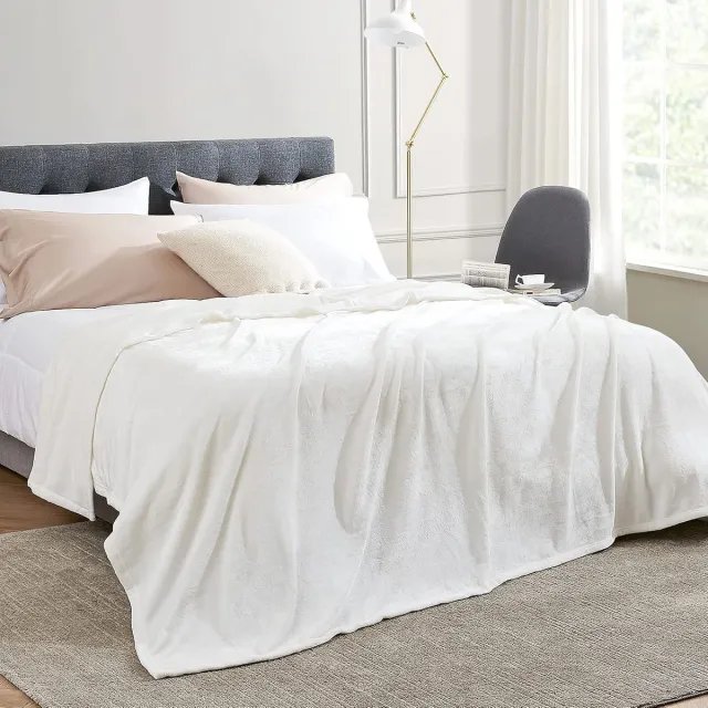 Ibenzoa Zachte en Warme Fleece Deken - Perfect voor Bank of Bed - Extra Zacht en Comfortabel wit