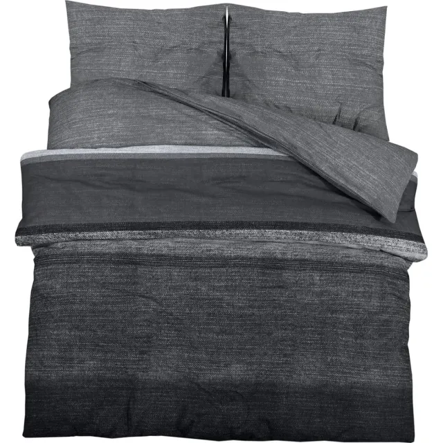 vidaXL Dekbedovertrekset - 140x200 - cm - katoen - donkergrijs - en - zwart donkergrijs en zwart