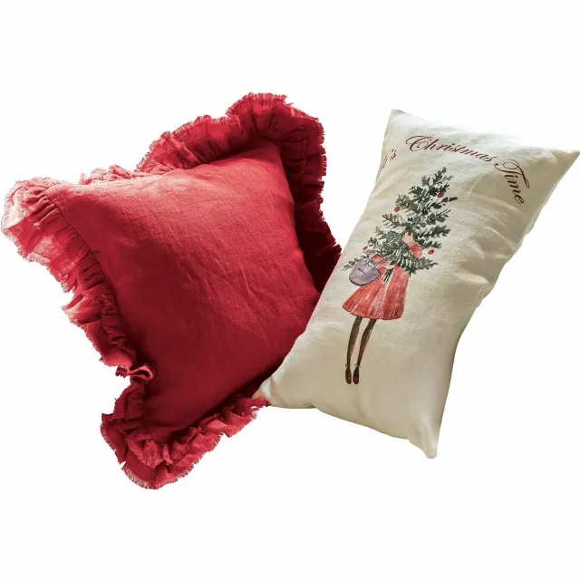 Loberon Kussenhoes set van 2 Christmas Time wit/rood