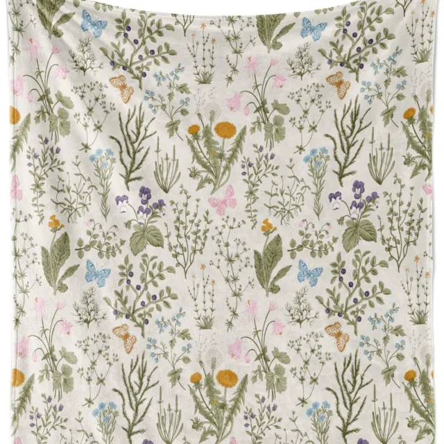 New Bed Bloemmotief Vintage tuinplanten Zachte Flanellen Fleece Deken, 152 cm x 127 cm Reseda Groen Beige