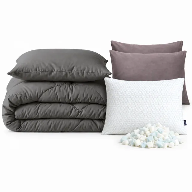 Dekbed-Discounter Sleeptime Dekbed Zonder Overtrek 240 x 200 cm - Inclusief kussen en 4 kussenslopen - Wasbaar op 40 graden - Warmteklasse 2 - Antraciet