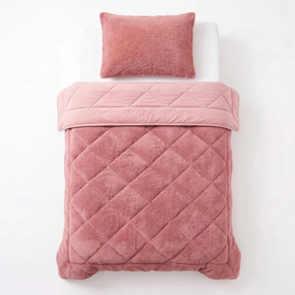 NOUS Living wasbaar dekbed velvet en teddy- Donkerroze roze, foto 6