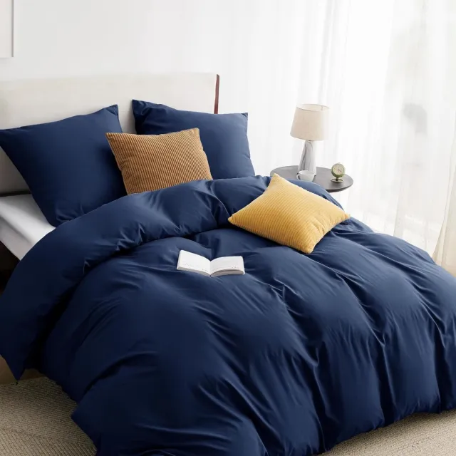 JGS ® Zacht en Stijlvol 3-Delig Beddengoed Set met Rits voor Elke Slaapkamerstijl marineblauw