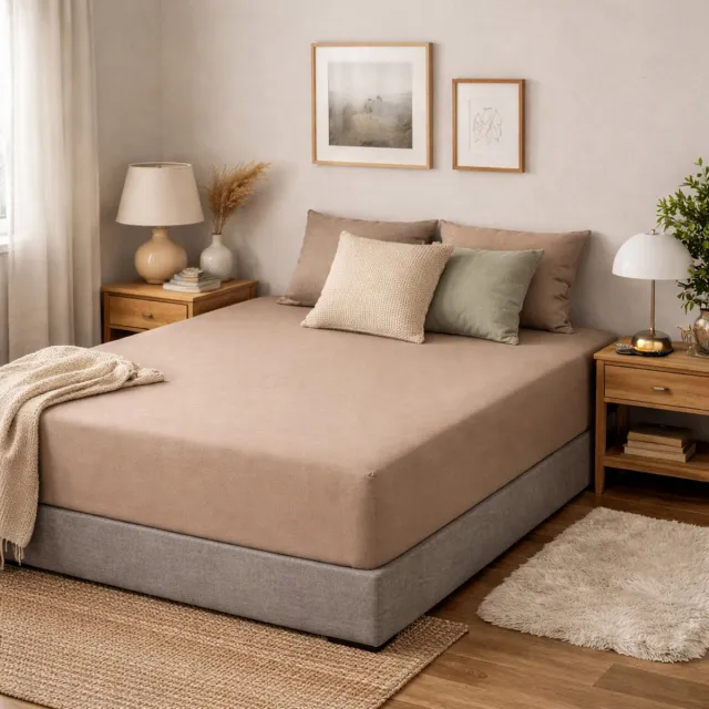Saphira COMFORT Jersey Hoeslaken – Taupe – 180x200/220 cm – 30 cm Matrashoogte – 100% Katoen – 160 GSM – 360° Elastiek Rondom – Glad & Rekbaar