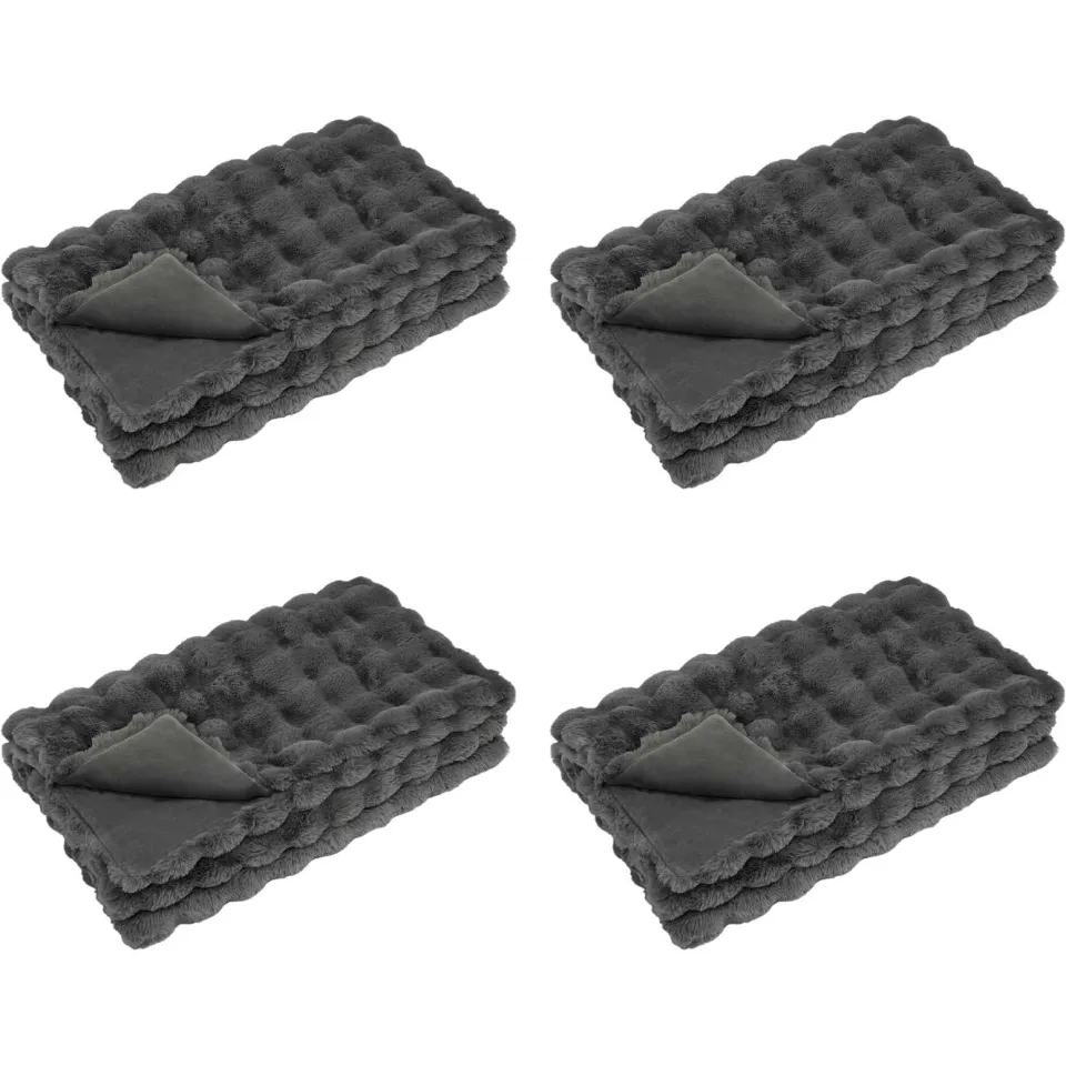vidaXL Antislip deken van imitatie konijnenbont OLITE 4 st Donkergrijs